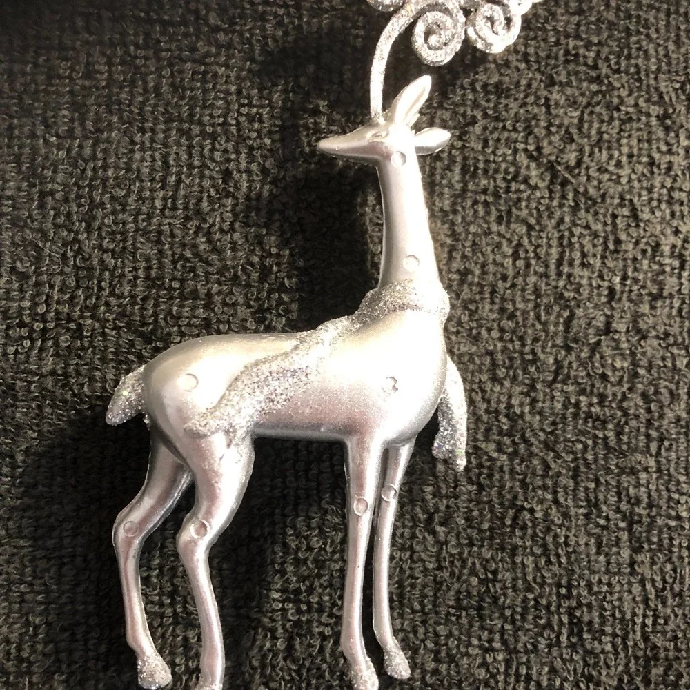 3 ~ Silver Cast Metal Reindeer Ornaments Leaping Prancing Fine Glitter READ